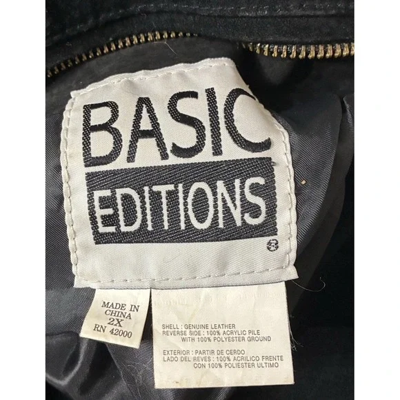 Vintage 90s Basic Editions Faux Fur Suede Jacket Leopard Lined Black Womens 2X - Picture 4 of 5